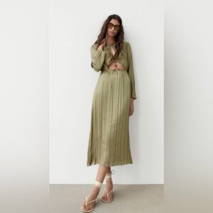 ZARA SATIN BEADED LONG SLEEVE SILKY MAXI DRESS
